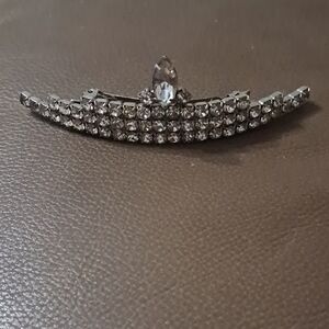 Vintage Silver Crystal Rhinestone Tiara Hair Clip - Women Jewelry